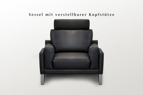 Moderner Leder-Polster-Sessel in schwarz mit Edelstahl
